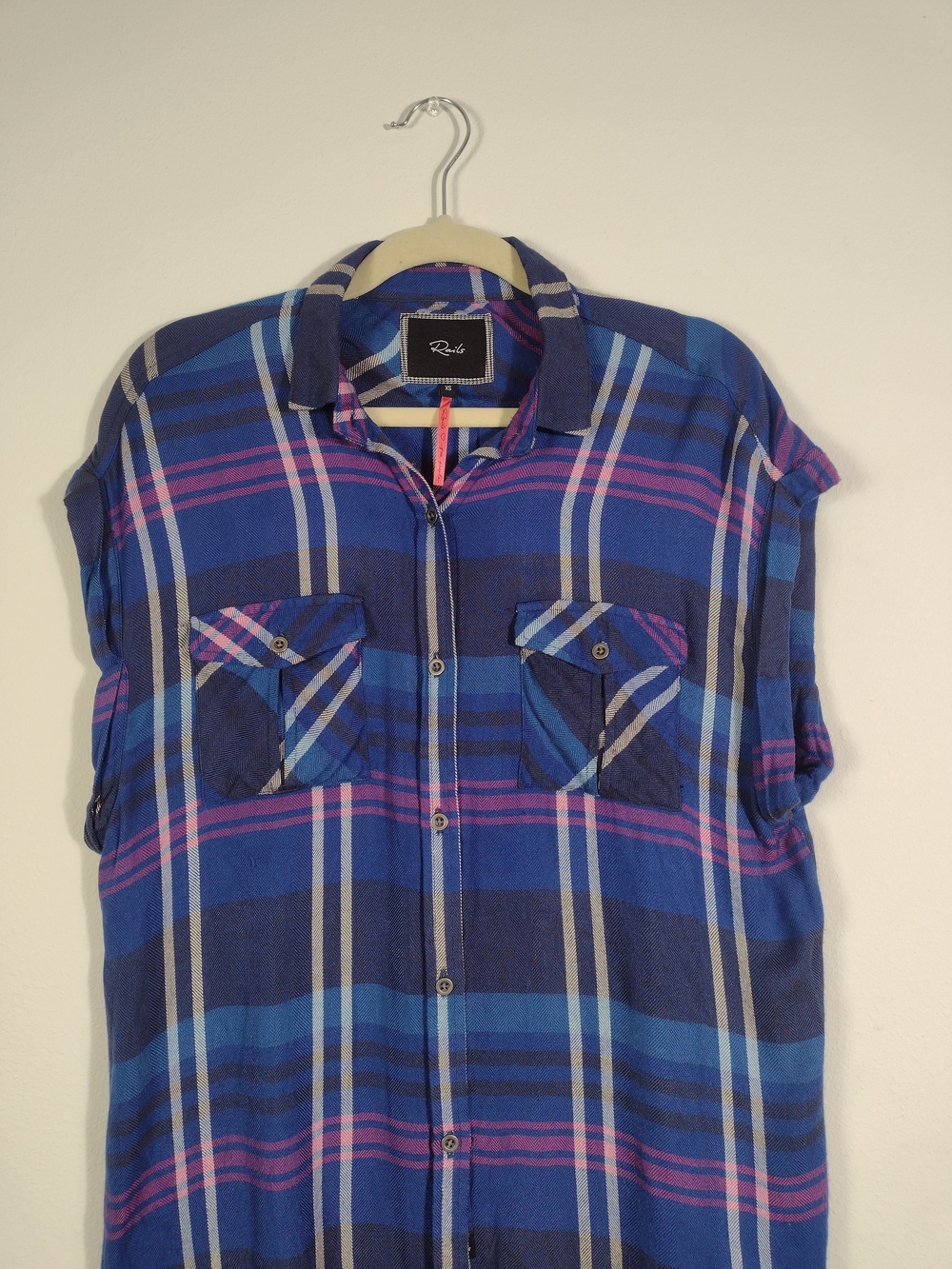 Rails x Free People Plaid Flannel Sleeveless Button Down Britt Top Blue Purple - Picture 4 of 16